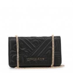 Pre Owned Versace Jeans Black Embossed Leather Chain Clutch Bag
