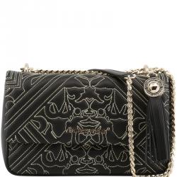 Versace Jeans Black Faux Embossed Leather Chain Shoulder Bag