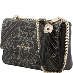 Versace Jeans Black Faux Embossed Leather Chain Shoulder Bag