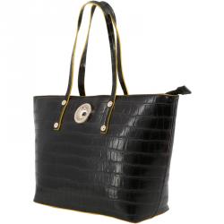 Pre Owned Versace Jeans Black Croc Embosed Faux Leather Shopping Tote