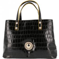 Pre Owned Versace Jeans Black Croc Embosed Leather Tote