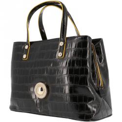 Pre Owned Versace Jeans Black Croc Embosed Leather Tote