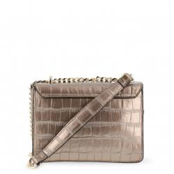 Pre Owned Versace Jeans Metallic Brown Croc Embosed Faux Leather Chain Crossbody Bag