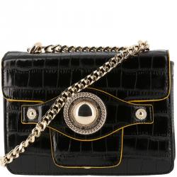 Pre Owned Versace Jeans Black Croc Embosed Faux Leather Chain Crossbody Bag