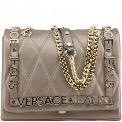 Pre Owned Versace Jeans Brown Faux Quilted Leather Crossbody Bag