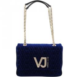 Versace Jeans Blue Signature Fabric Chain Flap Bag