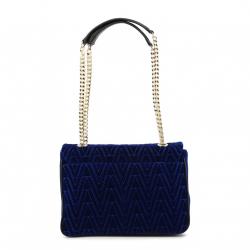 Versace Jeans Blue Signature Fabric Chain Flap Bag