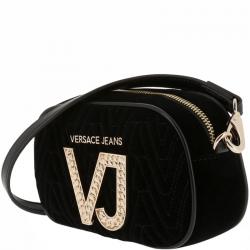 Versace Jeans Black Signature Fabric Crossbody Bag