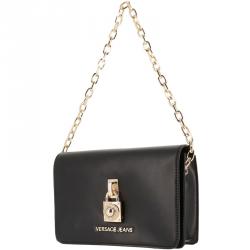 Versace Jeans Black Leather Chain Flap Bag