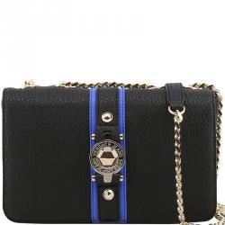 Versace Jeans Black Pebbled Leather Chain Flap Bag