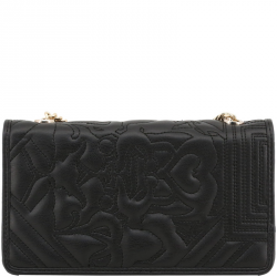 Pre Owned Versace Jeans Black Embossed Leather Chain Clutch Bag