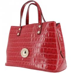 Versace Jeans Red Croc Embosed Leather Tote