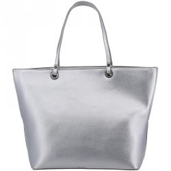Versace Jeans Silver Faux Leather Shopper Tote