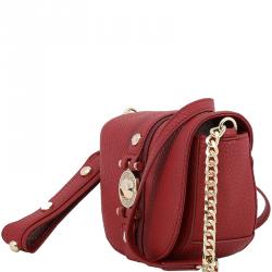 Pre Owned Versace Jeans Red Pebbled Faux Leather Chain Crossbody Bag