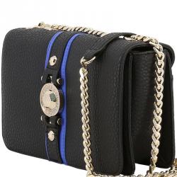 Pre Owned Versace Jeans Black Pebbled Faux Leather Chain Flap Bag