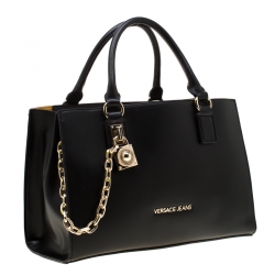 Pre Owned Versace Jeans Black Faux Leather Top Handle Bag