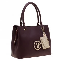 Pre Owned Versace Jeans Burgundy Faux Pebbled Leather Top Handle Bag