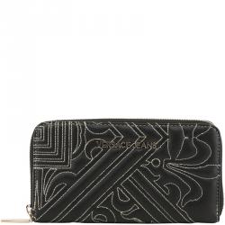 Versace Jeans Black Faux Quilted Leather Zip Around Wallet