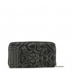 Pre Owned Versace Jeans Black Faux Quilted Leather Zip Around Wallet