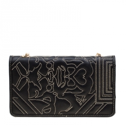Pre Owned Versace Jeans Black Quilted Faux Leather Chain Clutch Bag