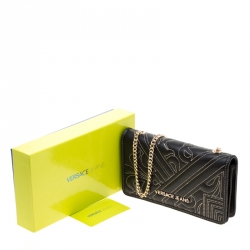 Pre Owned Versace Jeans Black Quilted Faux Leather Chain Clutch Bag