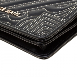 Pre Owned Versace Jeans Black Quilted Faux Leather Chain Clutch Bag