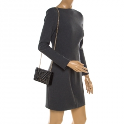 Pre Owned Versace Jeans Black Quilted Faux Leather Chain Clutch Bag