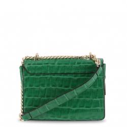 Pre Owned Versace Jeans Green Croc Embosed Leather Chain Crossbody Bag