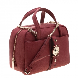 Versace Jeans Red Pebbled Faux Leather Satchel