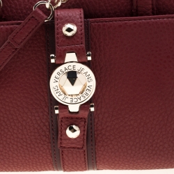 Versace Jeans Red Pebbled Faux Leather Satchel