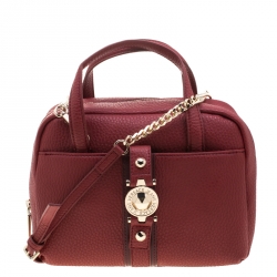 Versace Jeans Red Pebbled Faux Leather Satchel