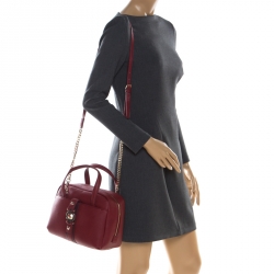 Versace Jeans Red Pebbled Faux Leather Satchel