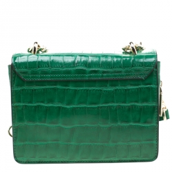 Pre Owned Versace Jeans Green Croc Embosed Faux Leather Chain Crossbody Bag