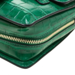 Pre Owned Versace Jeans Green Croc Embosed Faux Leather Chain Crossbody Bag