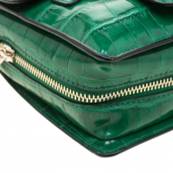 Pre Owned Versace Jeans Green Croc Embosed Faux Leather Chain Crossbody Bag