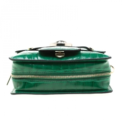 Pre Owned Versace Jeans Green Croc Embosed Faux Leather Chain Crossbody Bag