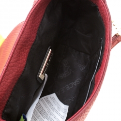Versace Jeans Red Pebbled Faux Leather Chain Crossbody Bag
