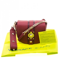 Versace Jeans Red Pebbled Faux Leather Chain Crossbody Bag