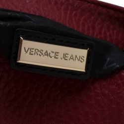 Versace Jeans Red Pebbled Faux Leather Chain Crossbody Bag