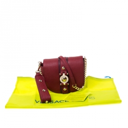 Versace Jeans Red Pebbled Faux Leather Chain Crossbody Bag