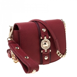 Versace Jeans Red Pebbled Faux Leather Chain Crossbody Bag