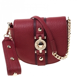 Versace Jeans Red Pebbled Faux Leather Chain Crossbody Bag