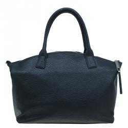 Pre Owned Versace Jeans Black Pebbled Leather Crystal Studs Shopping Tote