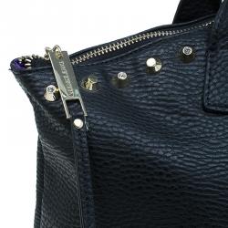 Pre Owned Versace Jeans Black Pebbled Leather Crystal Studs Shopping Tote