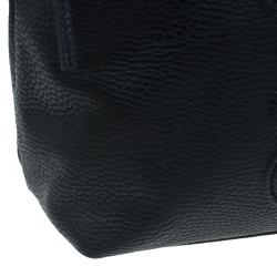 Pre Owned Versace Jeans Black Pebbled Leather Crystal Studs Shopping Tote