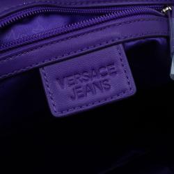 Pre Owned Versace Jeans Black Pebbled Leather Crystal Studs Shopping Tote