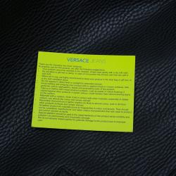 Pre Owned Versace Jeans Black Pebbled Leather Crystal Studs Shopping Tote