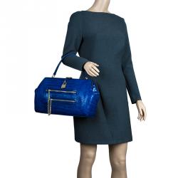 Versace Jeans Blue Croc Embossed Leather Satchel