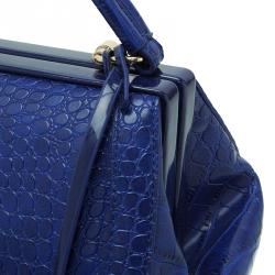 Versace Jeans Blue Croc Embossed Leather Satchel