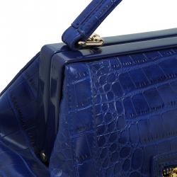 Versace Jeans Blue Croc Embossed Leather Satchel